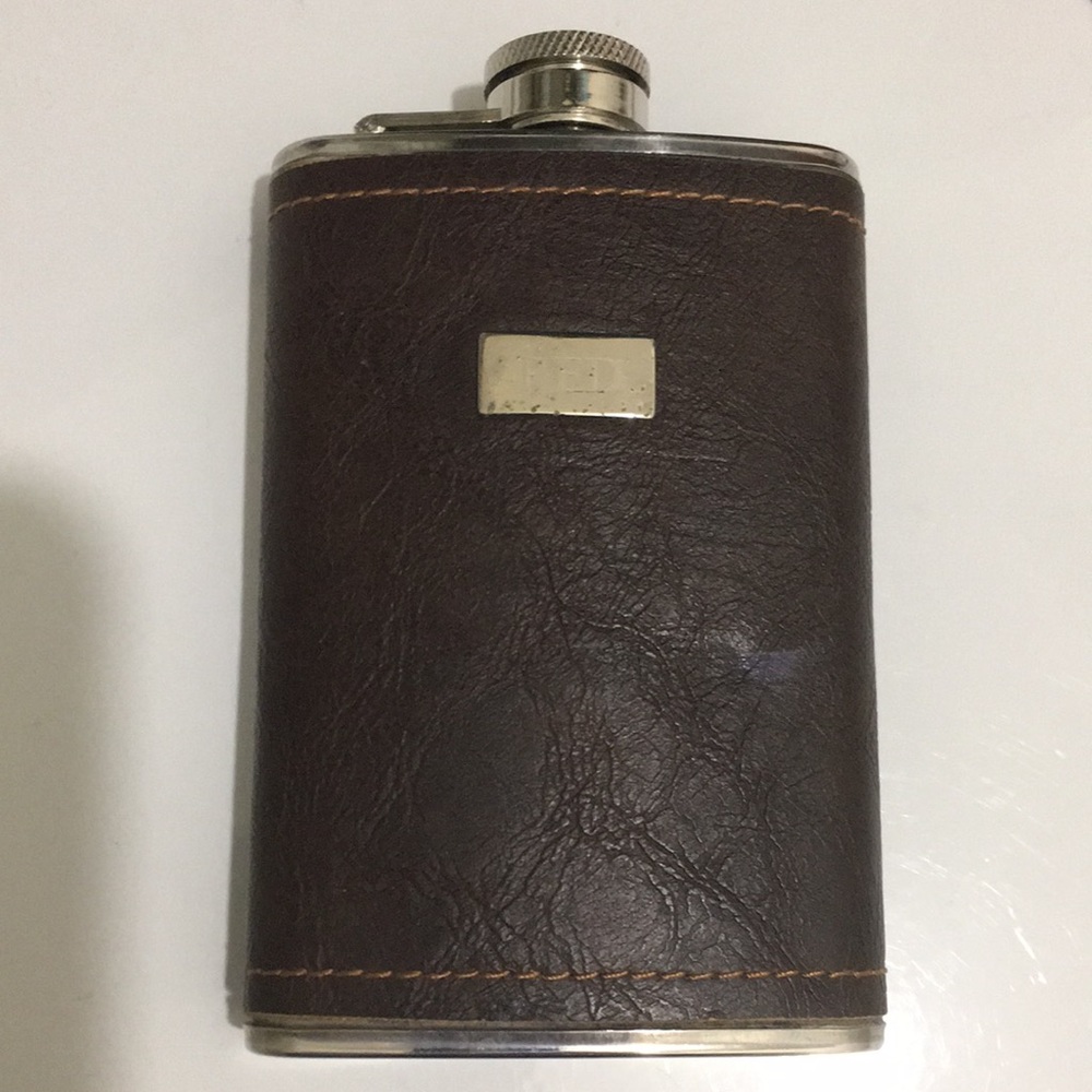 Flask Faux Leather Wrapped Custom Engraved Pocket Size Travel Concert